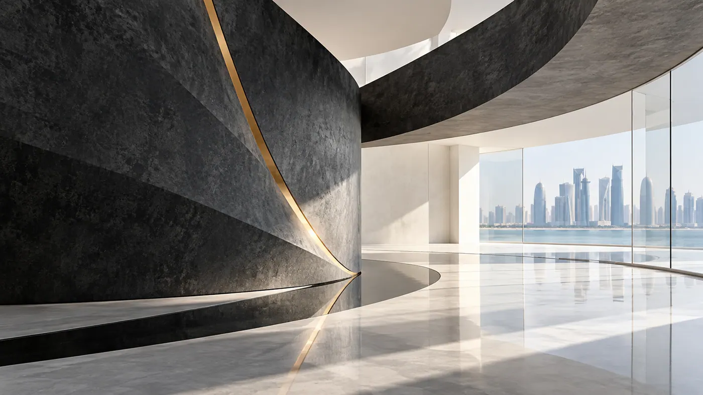 تكوين معماري فحمي بلمسة ذهبية