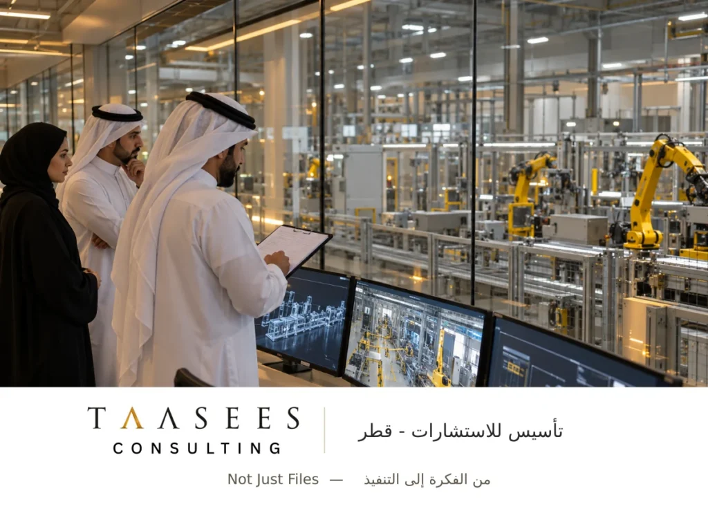 مستثمر قطري يراجع تجهيز خط إنتاج من غرفة مراقبة محمية