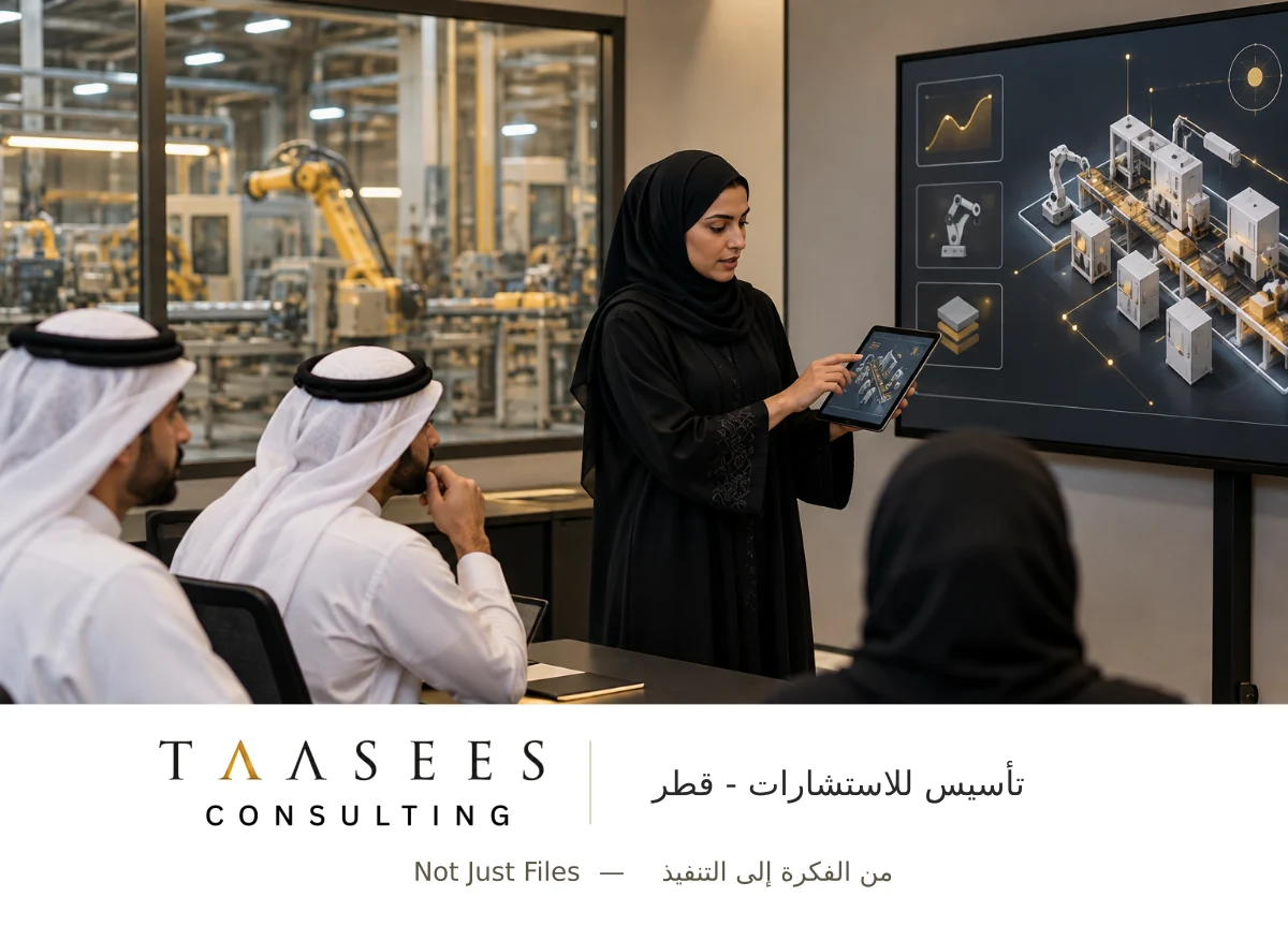 مدربة بعباءة وحجاب تشرح إجراءً رقميًا لتطوير جاهزية العاملين والإدارة