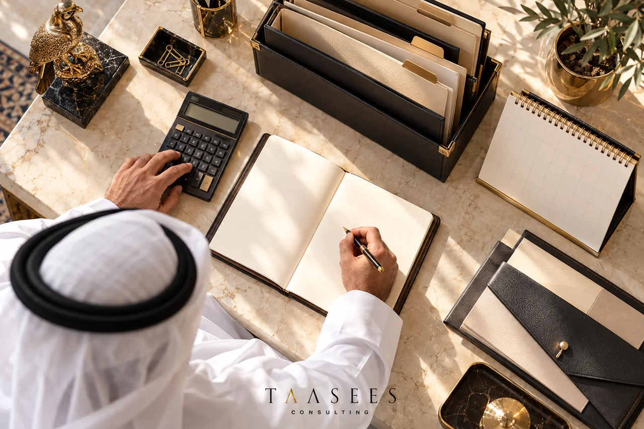 آلة حاسبة وملفات لترتيب السيولة والدفعات