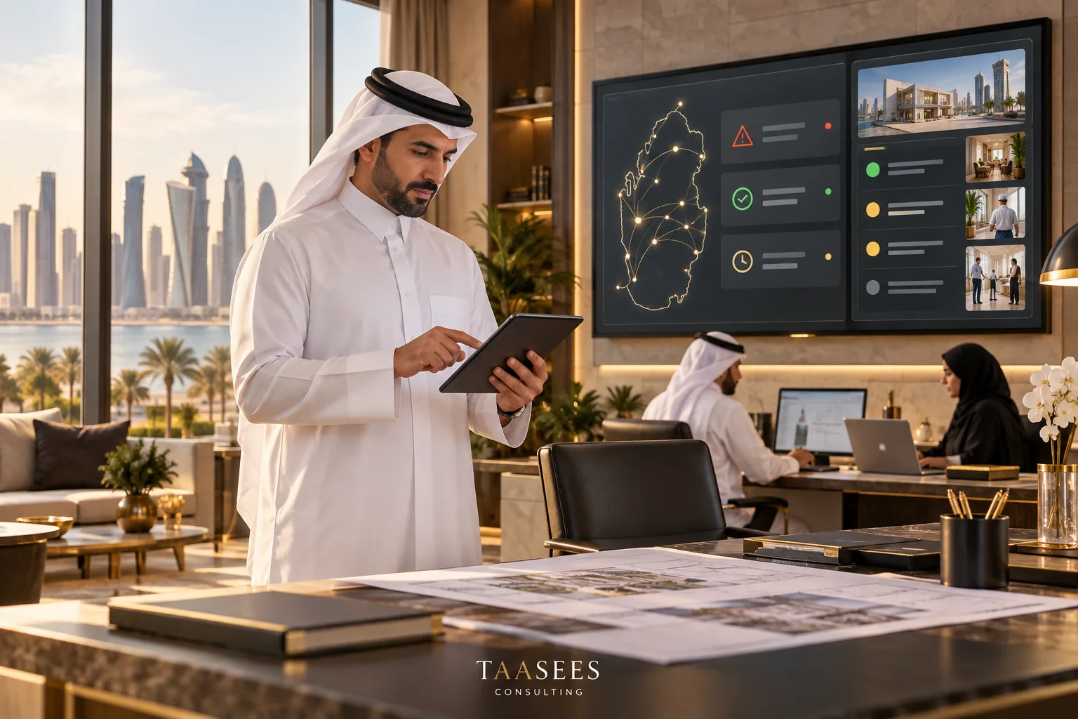 مدير قطري يتابع التشغيل والتنبيهات الذكية ضمن الإدارة المستمرة للمشروع