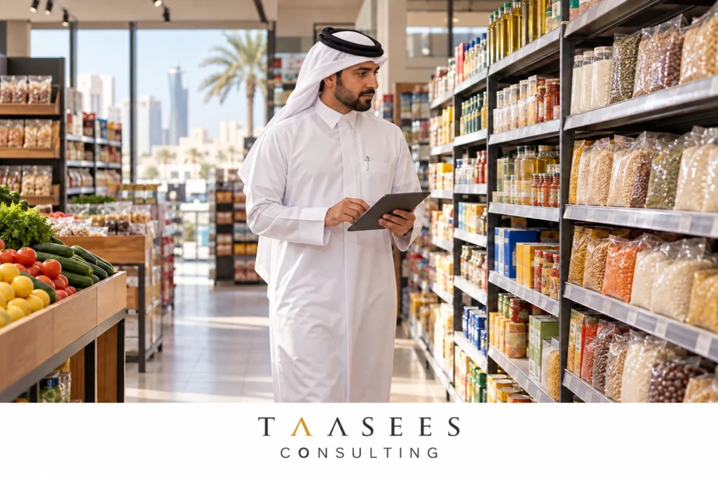 تنظيم الأرفف في مشروع سوبر ماركت صغير في قطر