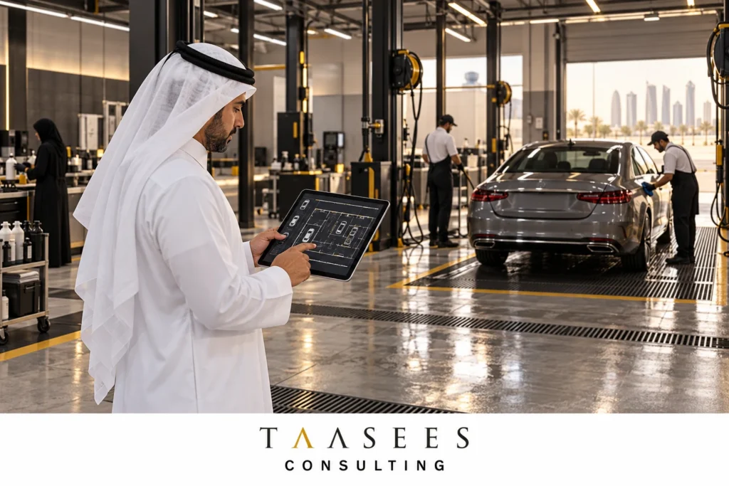 تقييم مساحات الخدمة داخل مغسلة سيارات في قطر