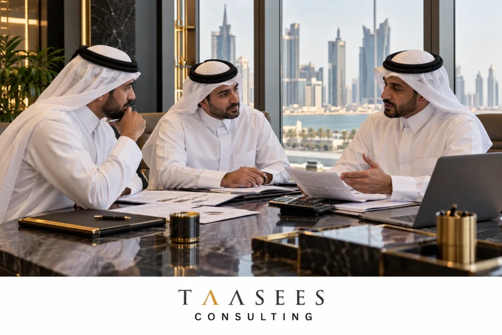 مراجعة احتياج تمويل مشروع مع مستشار في قطر