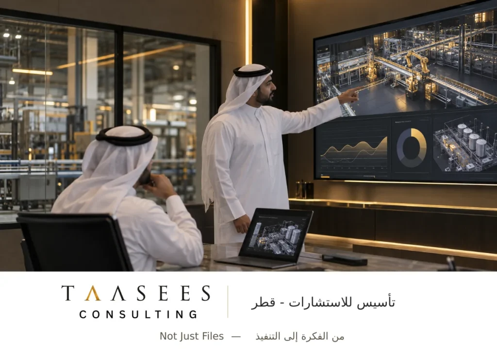 مستثمر قطري ومستشار يناقشان نتائج تشغيل المصنع